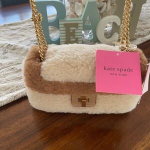 NWT Kate Spade Cream/Tan Faux Shearling Evelyn “Teddy” Small Shoulder Bag Cream